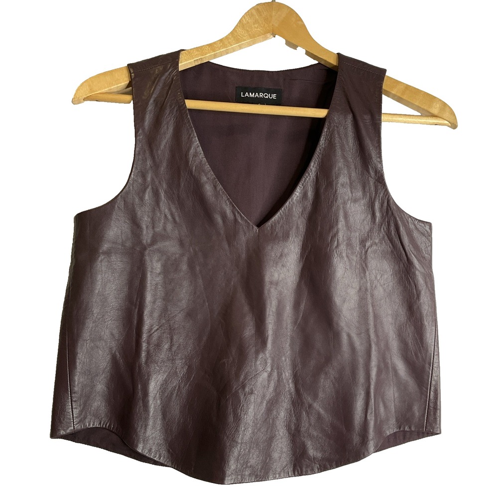 Larmarque Leather Sleeveless Pullover Vest V-Neck Lined Burgundy Motorcycle S